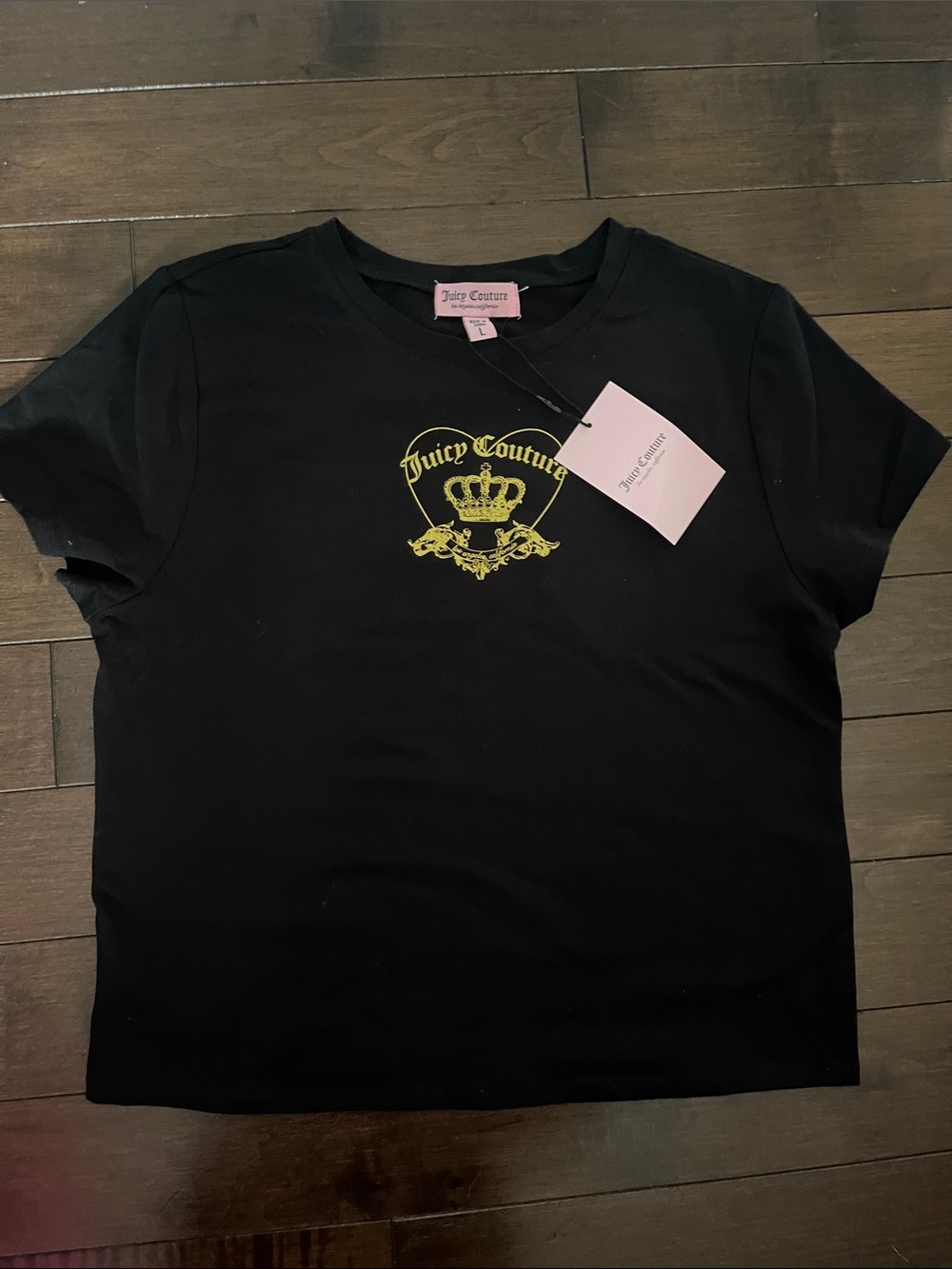 Juicy Couture Black Tee with Yellow Crest Logo